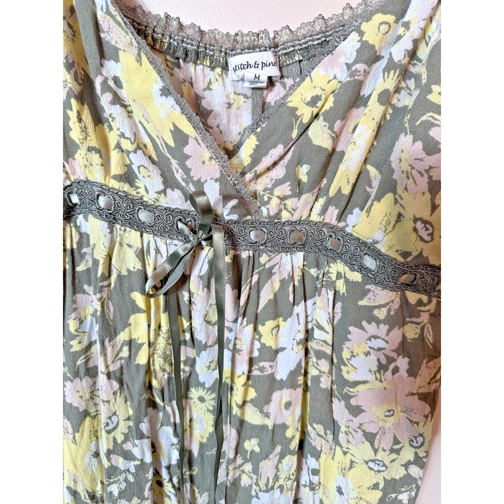 Stitch And Pine Slip Dress Medium Green Yellow Fairy Cottagecore 90s Y2K Cami M - Picture 9 of 13